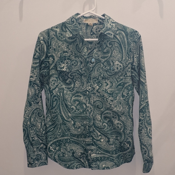 EUC Michael Kors paisley teal blouse - Picture 5 of 7